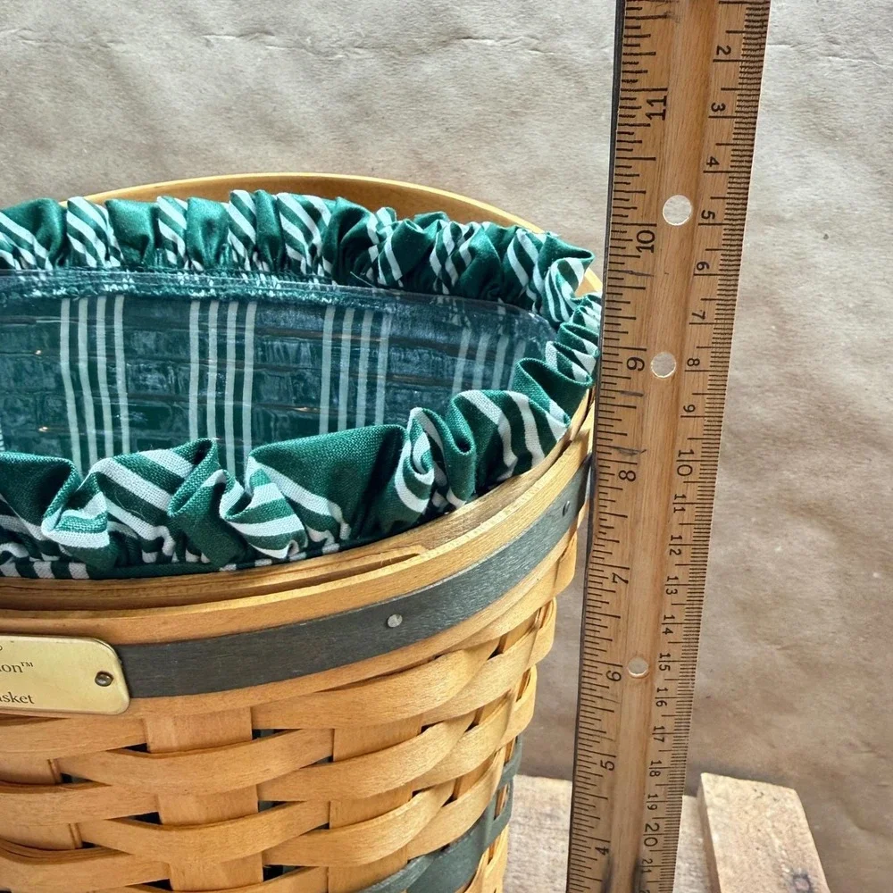 Longaberger 1998 Glad Tidings Christmas Basket Green Liner Protector USA Handle